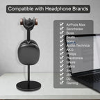 GEVO Headphone Stand for Desk, Walnut Wood & Aluminum Headset Stand, Universal Walnut Gaming Headset Holder with Solid Heavy Base for AirPod Max, Bose, Sony All Headphone Sizes (Circular Base)