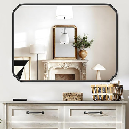 36 x 48 Inch Black Bathroom Vanity Mirror for Wall with Non-Rusting Metal Frame Large Rounded Rectangle Mirror for Over Sink (Horizontal/Vertical)