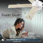 POCHFAN 52 inch White Ceiling Fans with Lights and Remote, Reversible 5 Blades Modern Ceiling Fan for Bedroom, Living Room, Dining Room, LED 3 CCT 6-Speed Noiseless, ETL Listed