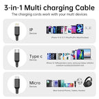Multi Charging Cable, 4ft 2Pack Multi Phone Charger Cable Braided Universal 3 in 1 Charging Cord Extra Long Multiple USB Cable with USB C, Micro USB Port Connectors for Cell Phones and More（Red+Black)