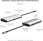 Satechi 8 in 1 USB C Hub Multiport Adapter V3, 8K HDMI, 100W Charging, 4 USB Data Ports, Ethernet, SD Card Reader, for Laptop, for Mac/Windows, MacBook Air/Pro M5/M4, iPad - Space Gray