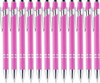 LINFANC 12 Pack Pink Ballpoint Pen with Stylus Tip, 1.0 mm Black Ink Smooth Writing Pens, Metal Stylus Pens for Touch Screens