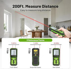 Huepar Laser Distance Measure 200Ft. Digital Rechargeable Laser Measuring Tool with Bluetooth -Phone APP, 1/16in Accuracy, Angle Sensor, M/in/Ft Unit, Pythagorean Mode, Measure Distance, Area, Volume