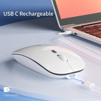 Uciefy Q5 Slim Rechargeable Wireless Mouse, 2.4G Portable Optical Silent Ultra Thin Wireless Computer Mouse with USB Receiver and Type C Adapter, Compatible with PC, Laptop, Notebook, Desktop White