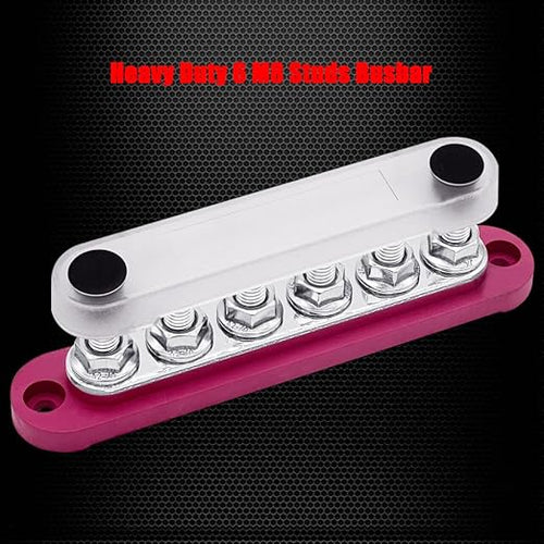 6 x M8 (5/16") Studs Power Distribution Block Bus Bar 12V, Ampper 5.9" HD 200A Marine BusBar Battery Distribution Block W/Cover for Car Boat Solar (Red)