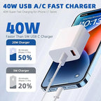 USB C Charger Block for iPhone 17 16,40W Dual Port A/C Phone Chargers,2Pack Type C Charger Fast Charging Wall Chargers Quick 10FT USB C Cable for iPhone 17/17 Pro Max/17 Air/16 Pro/16e/15 Plus/15 Pro