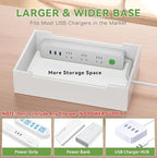 Pezin & Hulin Bamboo Charging Station, Electronic Devices Organizer for Multiple Devices Charger Such As Cell Phone, Tablet, Watch and More, Natural+White, (No USB Charger and Cables