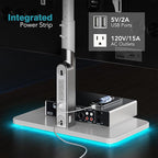 LLDEPLL Universal TV Stand Tabletop TV Mount with Power Outlet for 50-90 Inch OLED LED Monitors, 9 Levels Height Adjustment, Ambient Lighting on The Bottom Holds up to 150lbs, White Max Vesa 600x400mm