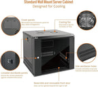 Tecmojo 9U Wall Mount Server Cabinet IT Network Rack Enclosure Lockable Door and Side Panels Black,Cooling Fan, Glass Door, 17.7inch Depth,for 19” IT Equipment, A/V Devices