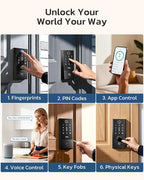 TCL D2 Plus Fingerprint Smart Lock, Wi-Fi Keyless Entry Door Lock, IP55 Weatherproof, Built-in Doorbell, Auto Lock, Easy Install, Black