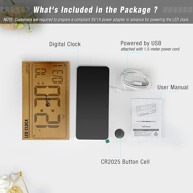 KOSUMOSU Small Digital Clock for Bedroom, 6.7in Desk Clock, Auto Dimming, Room Temperature, Day of The Week, Date, Seconds, Alarm Clocks for Bedrooms, Clocks for Living Room