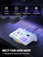 FIFINE Audio Mixer for Gaming with 7.1ch Surround Sound-Volume Knob-Mute-Voice Chat, RGB Computer Mixer with XLR Mic Interface Compatible wtih TV for Live Streaming-AmpliGame SC8W