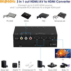 3-Port 8K@60Hz HDMI Switch with AV Input, 2X HDMI & 1x RCA to HDMI Converter Supports HDR10, HDCP 2.2, 3D with IR Remote Control, Compatible with Xbox/PS2/Nintendo Switch,Xbox,PS5/PS4,Roku,Apple TV