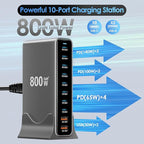 800W USB C Charger Block, 10 Port Charging Station, GaN Ⅲ Charging Station for Multiple Devices, Travel Charger for Multiple Devices, USB C Charging Hub Compatible with MacBook iPhone Galaxy Hp Dell