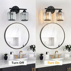 FDPBY Modern 2 Light Crystal Vanity Light, Black Vertical Bathroom Light Fixture Over Mirror for Dressing Table Sink, Compatible with Dimmable Bulbs (Bulbs Not Included)