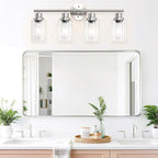 Guliaofo 4-Light Nickel Bathroom Light Fixtures, E26 Modern Vanity Lights for Bathroom with Clear Glass Shade, Wall Lamps for Mirror Hallway Kitchen Cabinet Living Room Sconces Lights