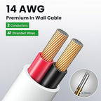 Fire Safety CL2 Speaker Wire in-Wall & in-Ceiling 14 Gauge Wire 30 FT CCA Cord 2 Conductors Red Black Speaker Cable for Indoor Home Theater System,Car Audio Soft White Jacket
