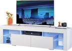 WLIVE TV Stand for 65 to 70 Inch TV, Modern Entertainment Center with LED Lights & 2 Large Storage Drawers, Wood TV Console for Living Room, Bedroom(White)