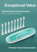 Aquasonic Vibe Series Ultra-Whitening Toothbrush – ADA Accepted Power Toothbrush - 8 Brush Heads & Travel Case – 40,000 VPM Motor & Wireless Charging - 4 Modes w Smart Timer – Mint Green Metallic