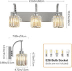 FDPBY 3-Light Crystal Vanity Light, Modern Chrome Bathroom Wall Sconce with K9 Crystal Shades, 23.62" Long Over Mirror Lighting for Vanity, Makeup, Hallway, Elegant & Durable