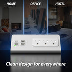 Nightstand Edge Mount Power Strip with USB-C Ports Tabletop Surge Protector Desk Clamp Power Sockets with 3 AC Outlets &4 Fast Charging USB Ports for Home Office Hotel and Dormitory (White(2-Pack))