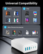 USB C Fast Charger, 105W GaN 6-Port Desktop USB Charging Station Hub, USB C Charger Block Wall Charger for iPhone 17/16/15/14/13/12/11, iPad, Samsung and More (Cable Organizer Included)