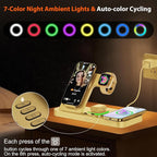 Dual Phone Magnetic Wireless Charging Station for Apple Devices/Apple Ecosystem,with Auto-Switch 7-Color Light & Clock, Compatible with iPhone 17/16/15, for iWatch 11/10/9 & AirPods Pro3（White