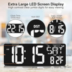 XREXS 16.5 in Large Display Wall Clock with Temperature/Date/Week, LED Big Digital Timer Clock with Remote Control, Alarm Clock for Home and Office, Auto-dimming