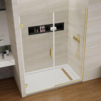 Pivot Swing Shower Door, Adjustable Width 58.9-60" W x 74" H Semi-Frameless Shower Glass Door with 5/16 in (8mm) Clear SGCC Tempered Glass with Nano Easy-Clean Coating (Brushed Gold)