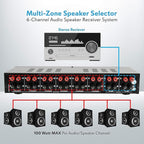 Pyle 6 Channel Speaker Selector Switch - Multi Zone A B Speaker Distribution Controller Box w/ Independent Audio Source Volume Control, Supports Home Theater Stereo Receiver System - Pyle PSLSW6