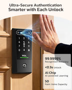 TCL D2 Pro Smart Lock with Palm Vein Recognition, 10000mAh Rechargeable Battery & Wi-Fi, Keyless Entry Door Lock, IP55 Weatherproof, Built-in Doorbell, Auto Lock, Compatible with Alexa, Black