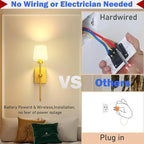 Upgrade Battery-Operated Wall Sconces Set of 2 pieces: Rechargeable Wall Lights 8000mAh with Remote Control, Gold Wireless Battery Powered Wall Lamp Wall Scone for Living Room Bedroom Hallway Bathroom