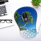 YIWEI Ergonomic Mouse Pad with Wrist Rest - Comfortable Office Mousepad with Memory Foam Wrist Support for Carpal Tunnel Relief, Mouse Pads with Non-Slip Base for Gaming and Home (Beach-3)