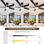 SODSEA Ceiling Fans with Lights, 52 Inch Black Ceiling Fan with Light and Remote Control, Reversible, 3CCT, Dimmable, Noiseless, Small Ceiling Fan for Bedroom, Indoor/Outdoor Use