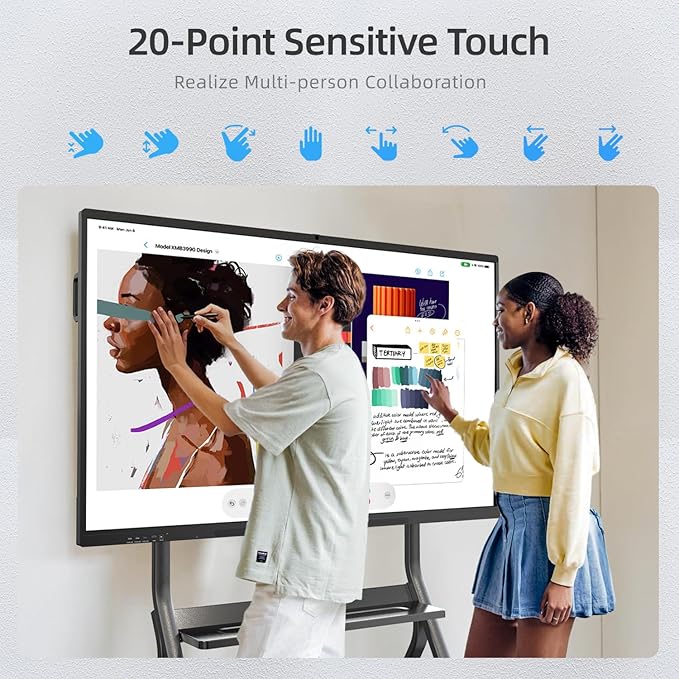 QIXZOCV 75" Smart Board, Interactive Whiteboard, 4K Electronic Board, UHD Touchscreen, Android 13, 8+128G, All in One Smartboard for Classroom Office Home (Wall Mount Included)