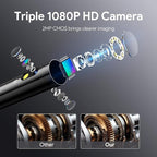 DEPSTECH Inspection Endoscope Camera with Lights: 1080P Triple Lens Snake Camera with 5" Screen and 16.5FT Flexible Cable, Waterproof Industrial Borescope Tool for Auto, Wall, Sewer, Pipe, Mechanics