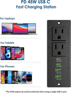 45W USB C Recessed Power Strip,Flush Mount Desk Recessed Outlet,Space-Saver for Furniture Side Table,2 USB-C &2 USB-A Ports,2 AC Outlets,6ft Cord,Ultra Thin Flat Plug
