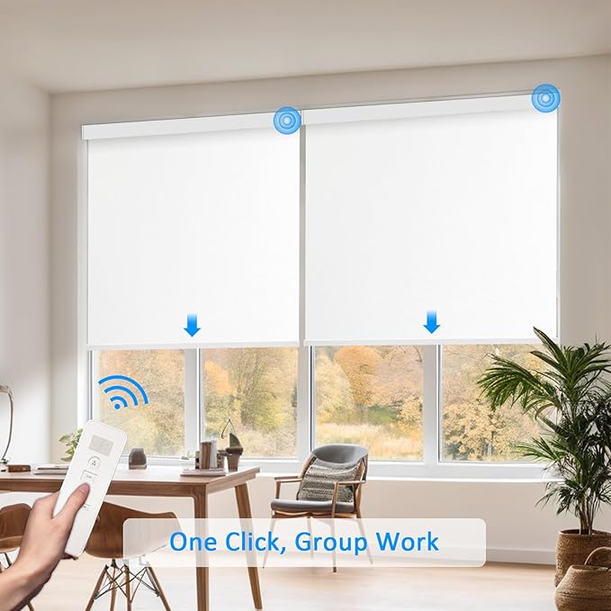 COOLWINDS Motorized Blinds with Remote Cordless Automatic Motorized Shades Custom Blinds for Indoor Windows Smart Curtains with Alexa Google Home(Blackout Ivory White,W57 x H72in)