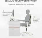 Anji Mountain Monitor Stand - Desktop Organizer & Laptop Riser, Ergonomic Monitor Riser, Space-Saving Monitor Stand for Desk, Durable Construction, Easy Assembly, Ideal for Home & Office,White Wash