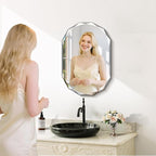 GLASHOM Beveled Edge Frameless Bathroom Mirror, Oval Wall Mirror for Over Sink, 16" x 24" Modern Decorative Vanity Mirror for Bedroom, Living Room, Entryway, Hanging Mirror Horizontal or Vertical