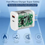 Fast Charger iPhone,Dual Port A/C iPhone Charger Fast Charging Adapter,2Pack Quick Double Phone Wall Charger Block,Apple Charger Block 10FT USB C to Lightning Cable foriPhone 14/13/12/11/ProMax/XS/XR