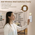 SURAIELEC Wireless Light Switch & Receiver Kit, 15A RF Remote Control Wall Switch, 100ft Range, Push-in Terminal Wiring, Expandable, Ultra-Thin Mini Size, Quick Installation (Neutral Wire Required)
