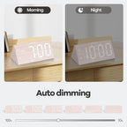 Digital Alarm Clock, with Wooden Electronic LED Time Display, 3 Alarm Settings, Humidity & Temperature Detect, Wood Made Electric Clocks for Bedroom, Bedside, Desk (White-Big Bold)