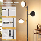 Benaep Tree Floor Lamp for Living Room - Modern Black Standing Lamp, LED Floor Light with Remote & Touch, 3000K-6000K Dimmable for Bedroom Office Reading (3 Head)