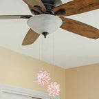 LEFERS Ceiling Fan Pull Chain, 2 Pieces 1.8" Crystal Glass Flower Pendants with 24" Ceiling Fan Chain Extender and Connector (Pink)