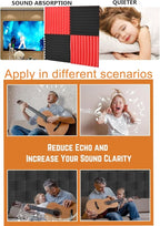 Acoustic Foams Panels 48 Pack 1" x 12"x 12" Sound Proof Foam Panels for Walls High Density and Fire Resistant Soundproofing Panels Soundproof Studio Wedges Sound Dampening Panels Black Red