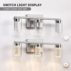 SADENICEL Brushed Nickel Vanity Lights, 3-Light Bathroom Light Fixtures, Crystal LED Bathroom Lights Dimmable White/Neutral/Warm Light with Clear Glass Shade for Bathroom Bedroom Hallway Lighting