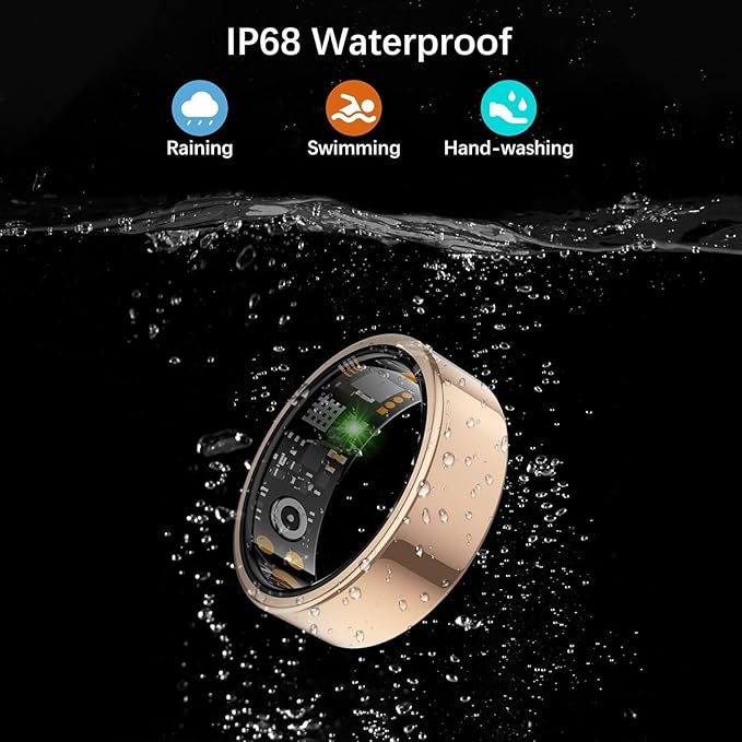 Smart Health Ring for Women Men, Fitness Ring with Heart Rate, HRV, Blood Oxygen, Sleep Tracker, Step Tracker, No Subscription Fee, IP68 Waterproof Smart Ring for iPhone & Android (Rose Gold, 10#)