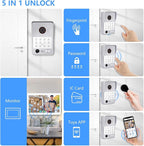 Wired Video Door Phone Apartment Intercom System,7 Inch Touch Monitor with 1080P HD Camera Doorbell,Supporting 5 in 1 Unlocking,Minitoring Motion Detecting for Home Villa,Tuya (2 doorbell + 3 monitor)