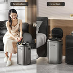 MRBIN Stainless Steel Motion Sensor Tall Bathroom Trash Can with Lid, 5 Gallon Automatic Kitchen Garbage Pail, Electric Covered Silver Metal Waste Basket for Bedroom, Rv, Restroom, Eclipse Grey
